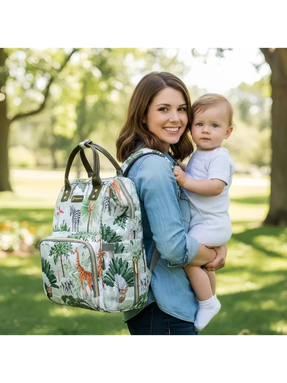 Stylish Tactical Diaper Backpack for Parents with USB Port & Animal Print Design